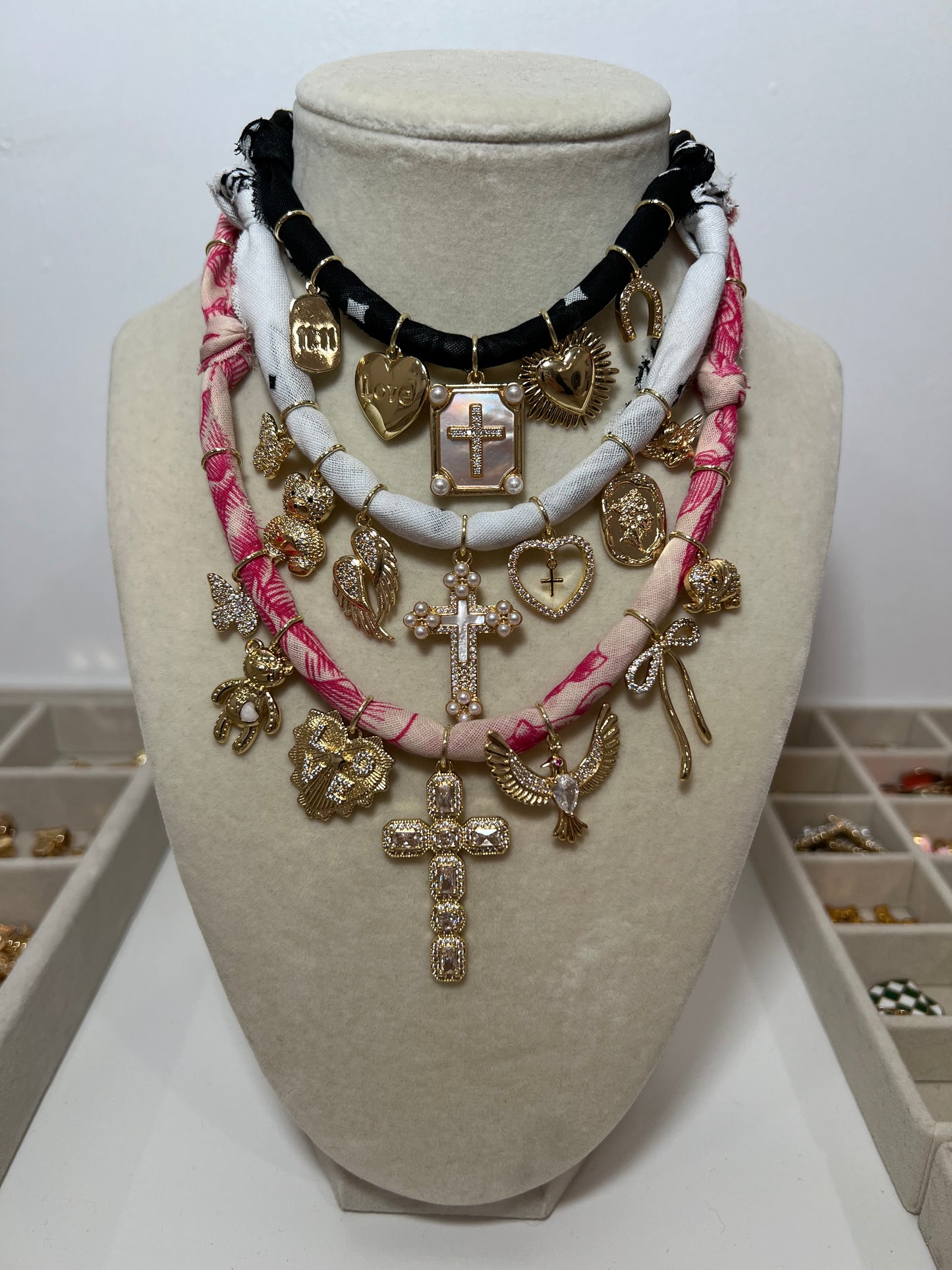 Teddy Cross Bandana Necklace