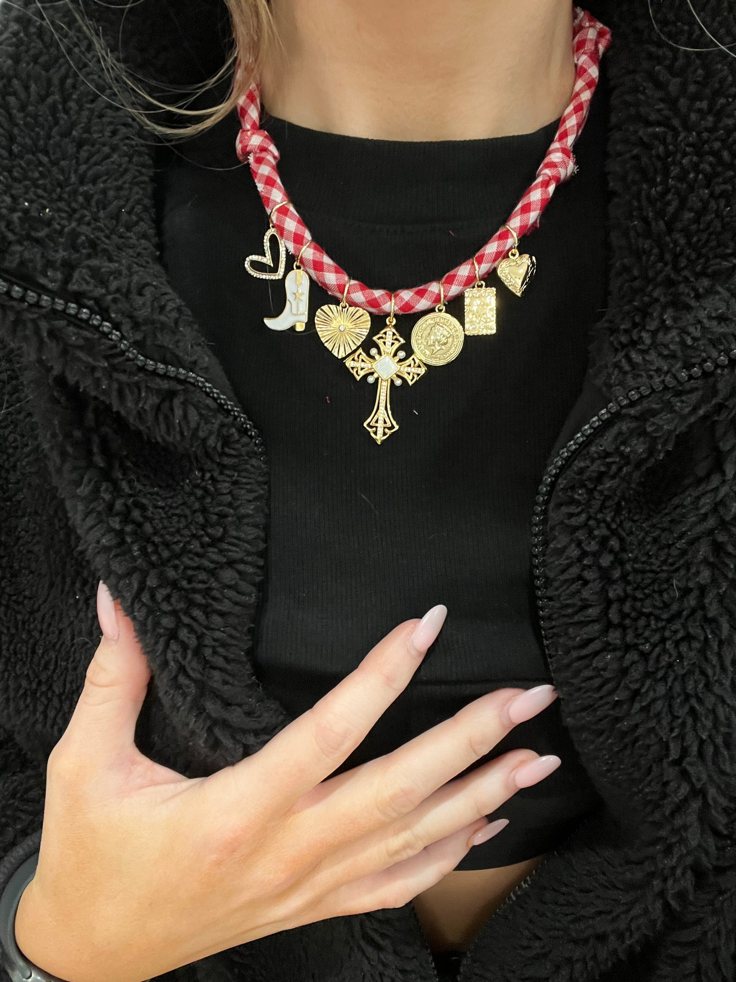 Red Gingham Western Bandana Necklace