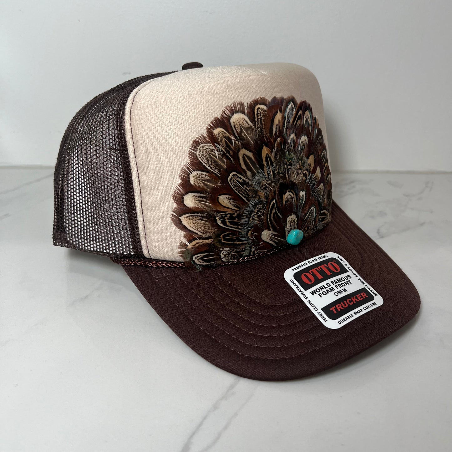 FEATHER Trucker Hat Two Tone Tan Brown