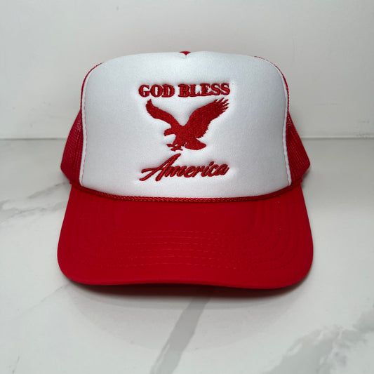 God Bless America Trucker Hat - Red