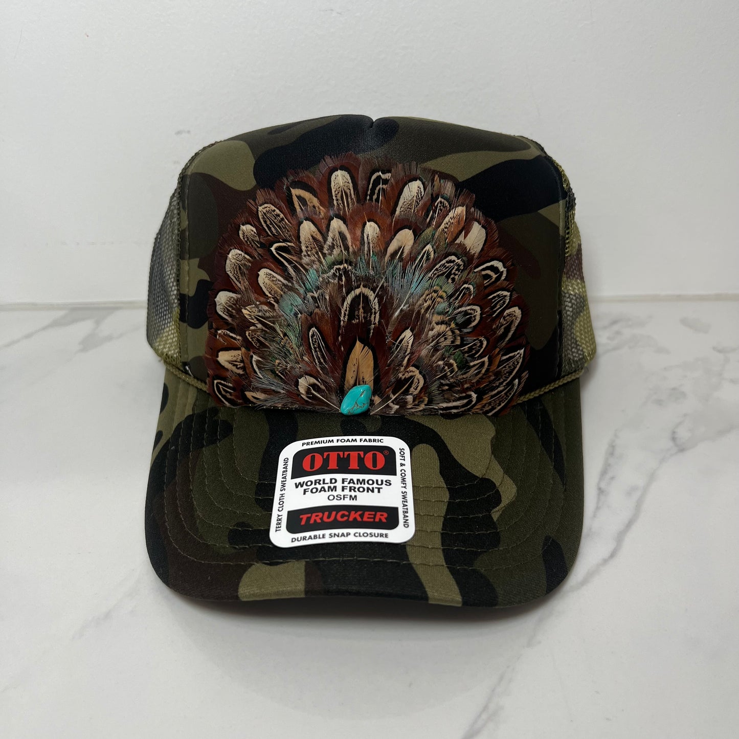 FEATHER Trucker Hat ALLOVER Green Camo