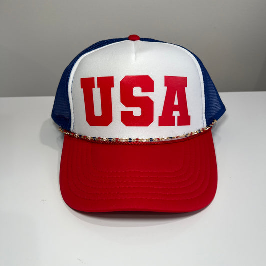 USA Trucker Hat Red on Red White Blue