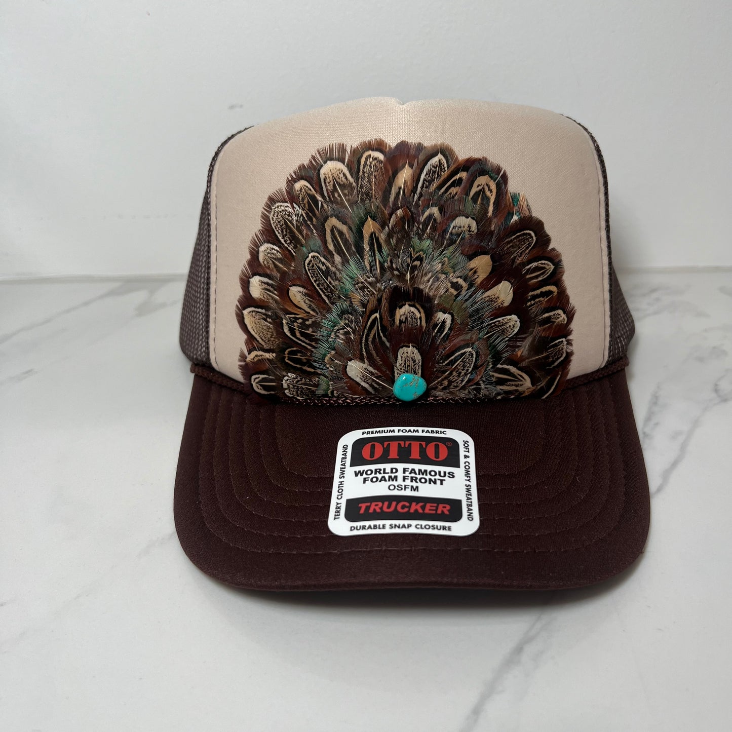 FEATHER Trucker Hat Two Tone Tan Brown