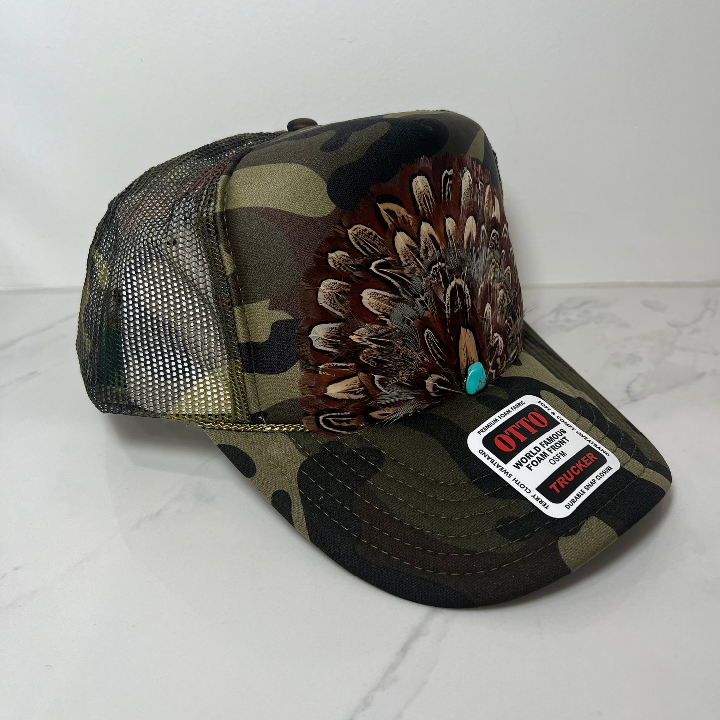 FEATHER Trucker Hat ALLOVER Green Camo