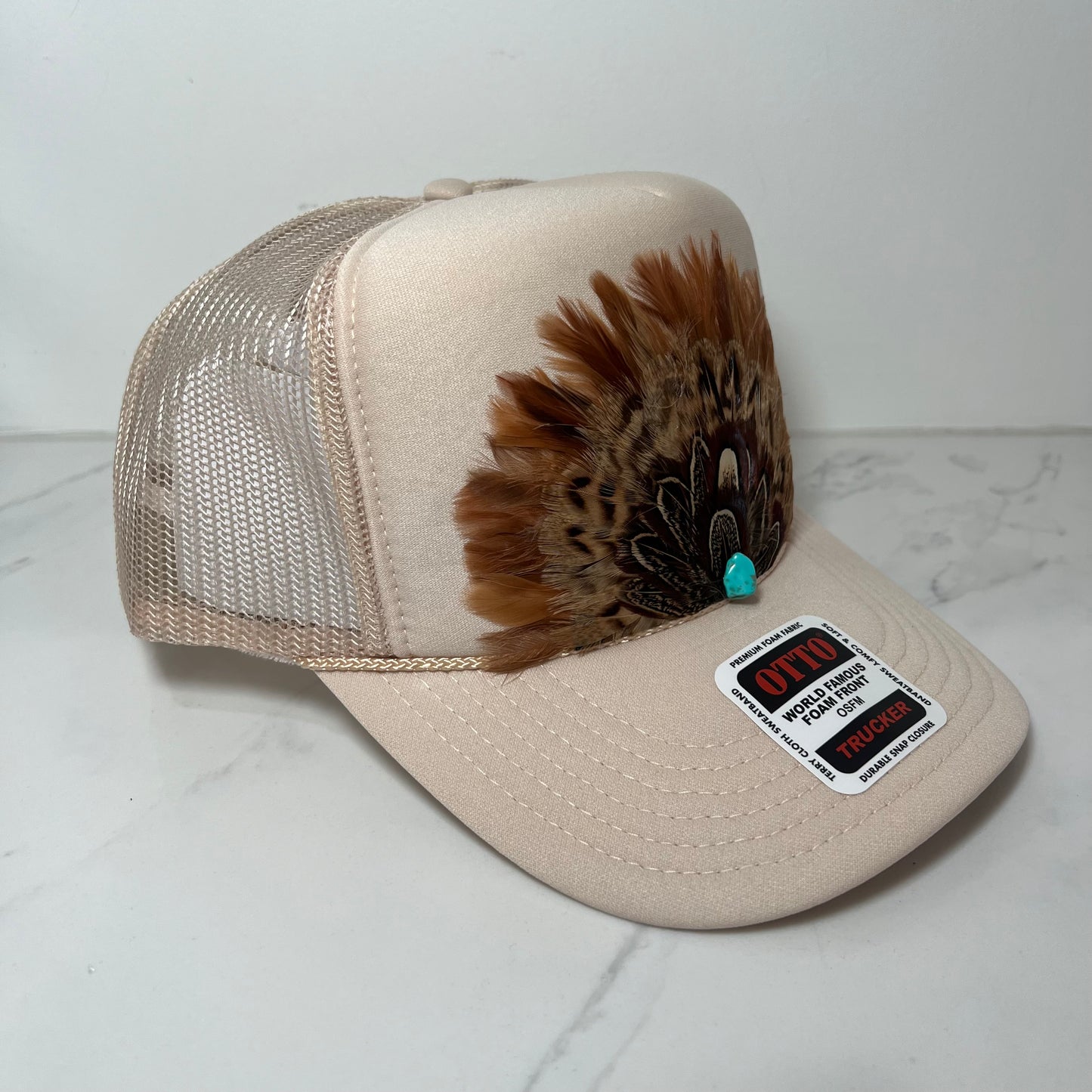 Funky FEATHER Trucker Hat Tan